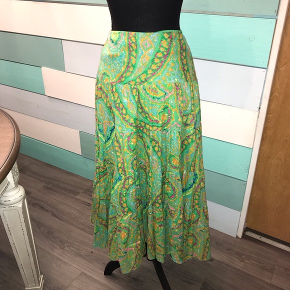 Lauren Ralph Lauren Size Medium Paisley Greens Boho Layered Skirt. - Picture 4 of 12